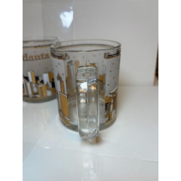 2 Atlanta Frosted Gold and Black City Building Stars Clear Glass Mugs - Picture 2 of 9